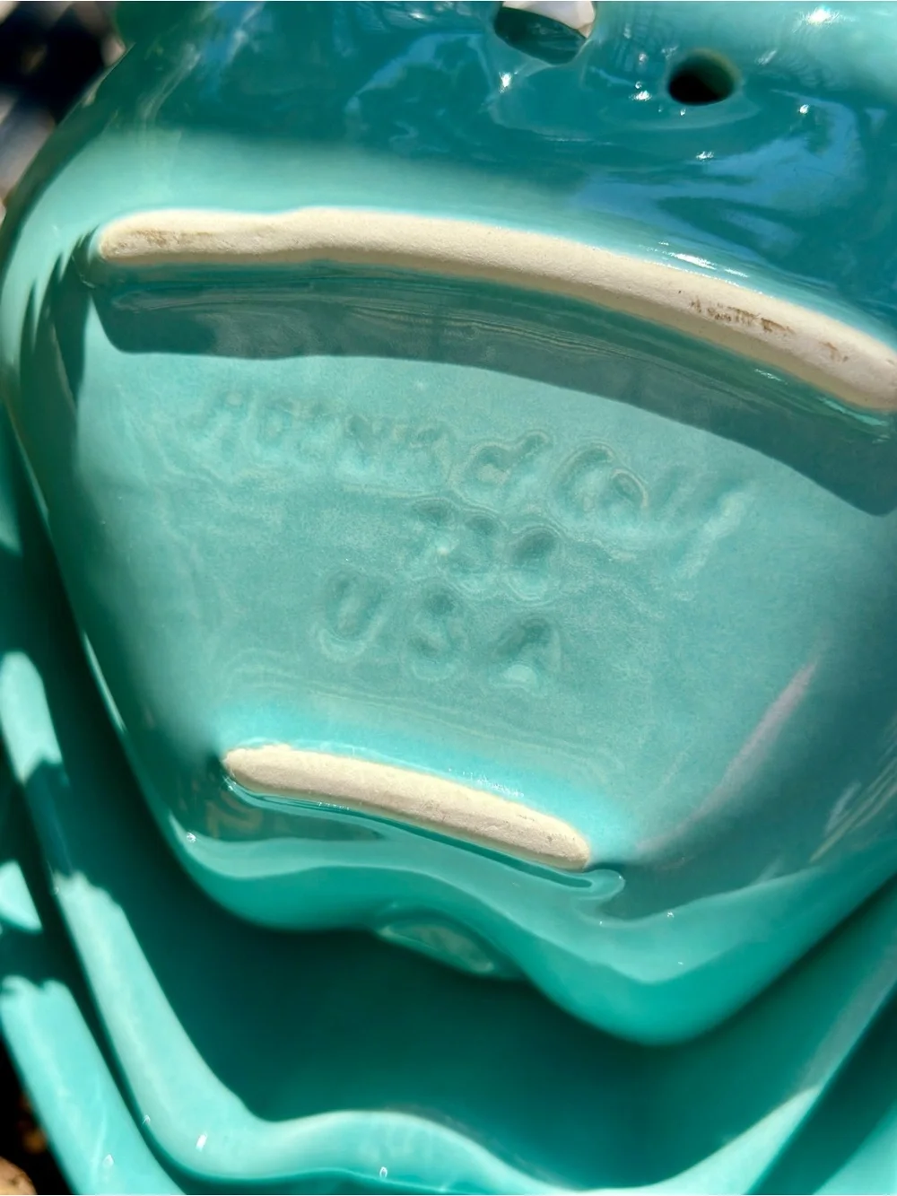 Vintage Hoenig California 734 Turquoise Apple Dishes Set 6 MCM USA Pottery